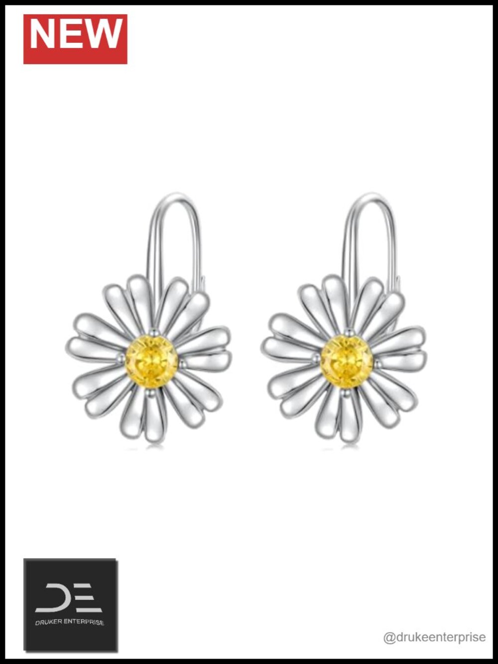 Daisy Sunflower Leverback Dangle Earrings 925 Sterling Silver